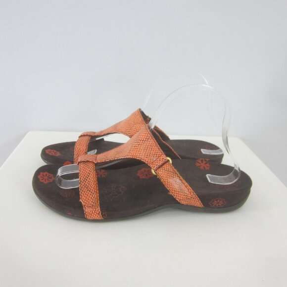 Orthoheel Womens 8 - 8.5 Orange Snakeskin Slip On Strappy Sandals Comfort Shoe - Picture 9 of 15